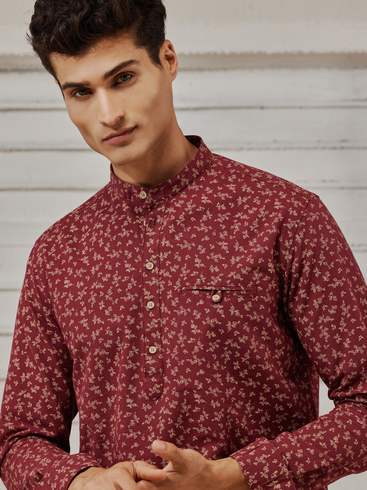 Maroon Printed Kurta