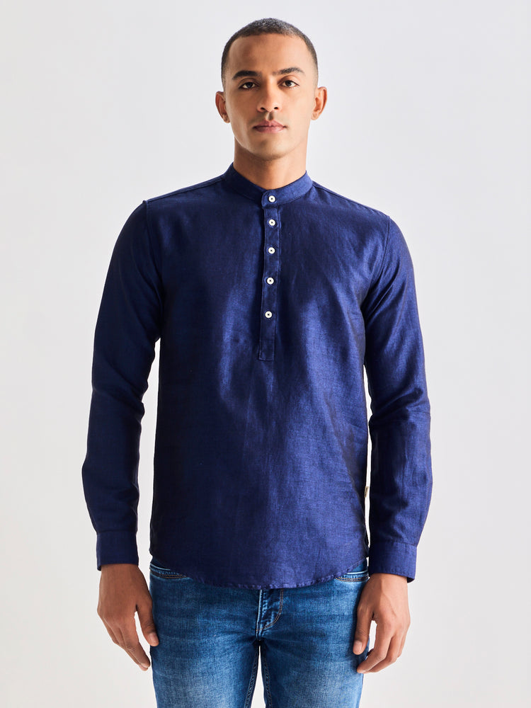 Navy Linen Kurta