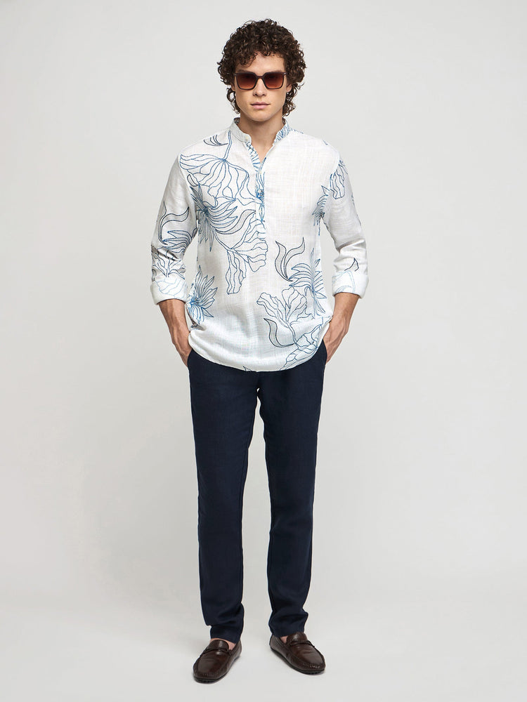 Floral Print Linen Kurta