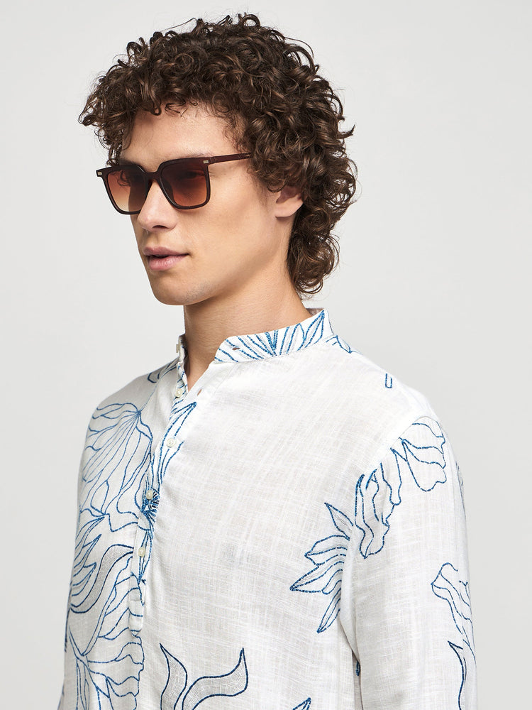 Floral Print Linen Kurta