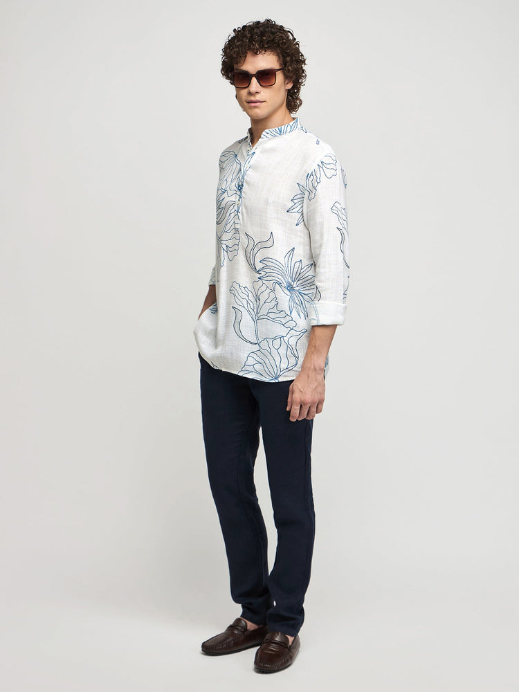 Floral Print Linen Kurta