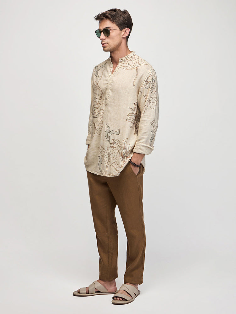 Floral Print Linen Kurta