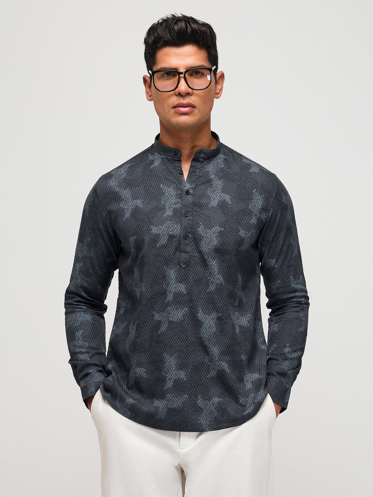 Paisley Black Textured Kurta
