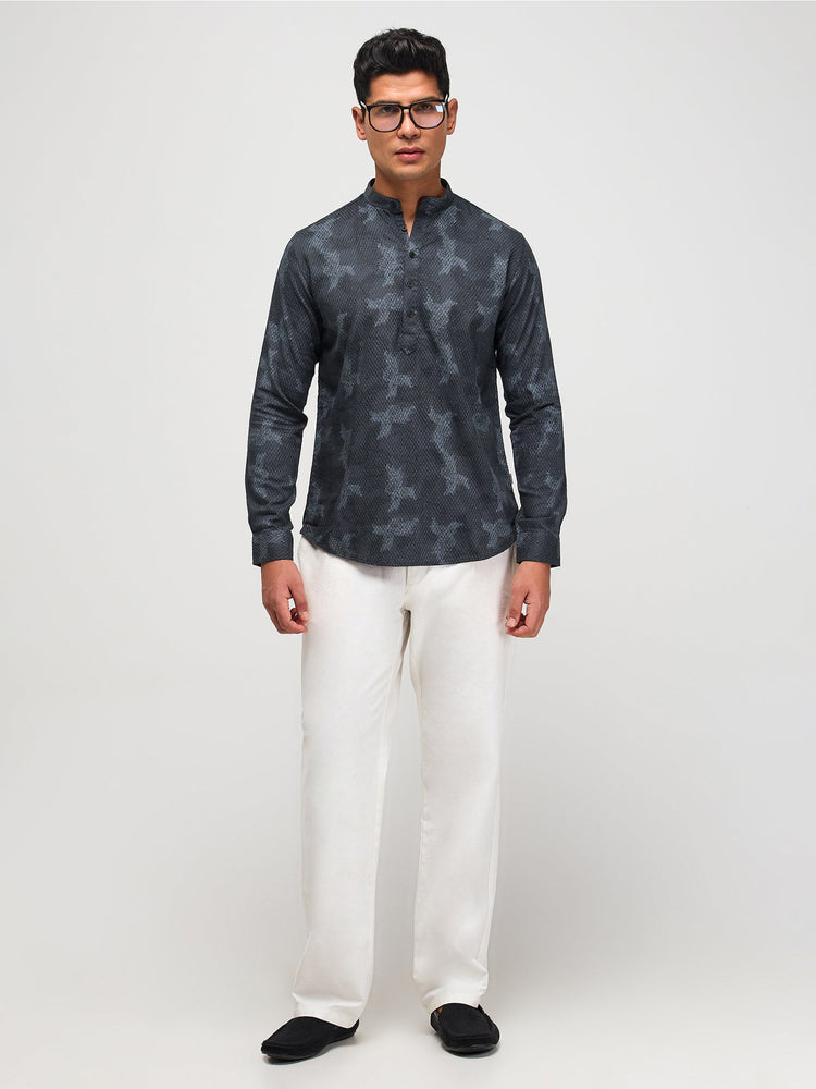 Paisley Black Textured Kurta