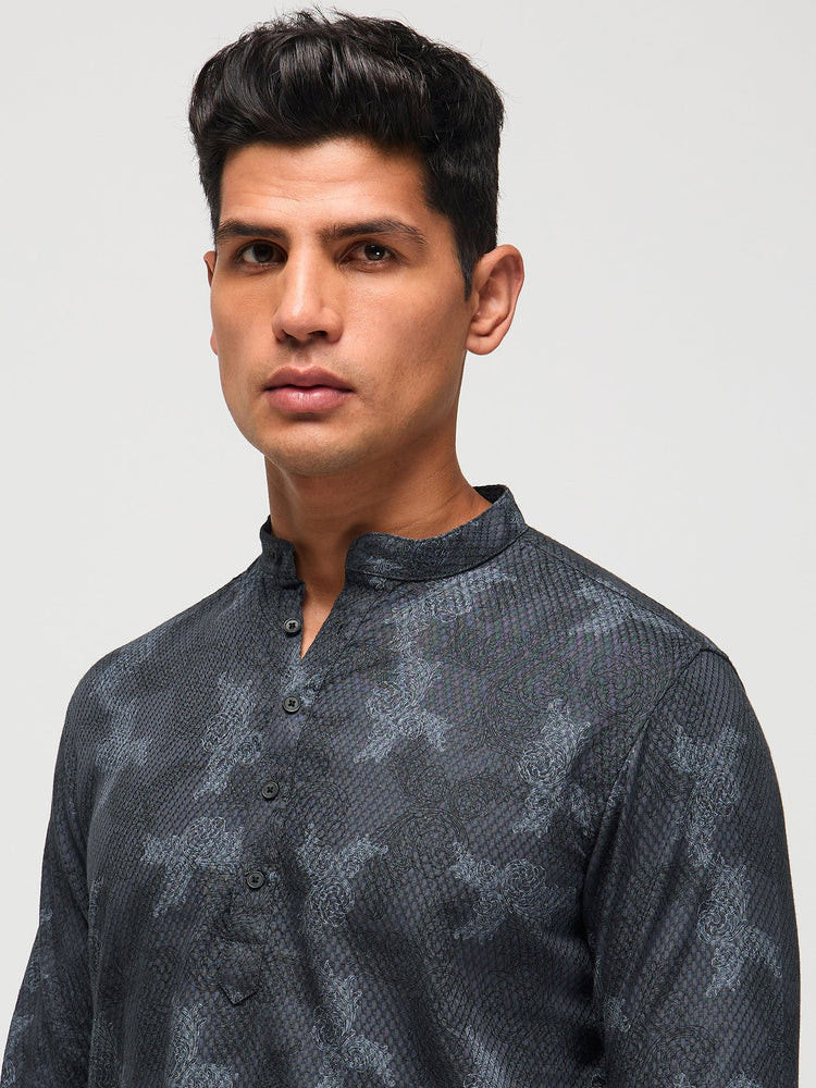Paisley Black Textured Kurta