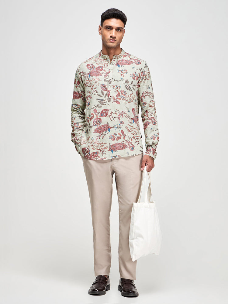 Floral Print Linen Blend Kurta
