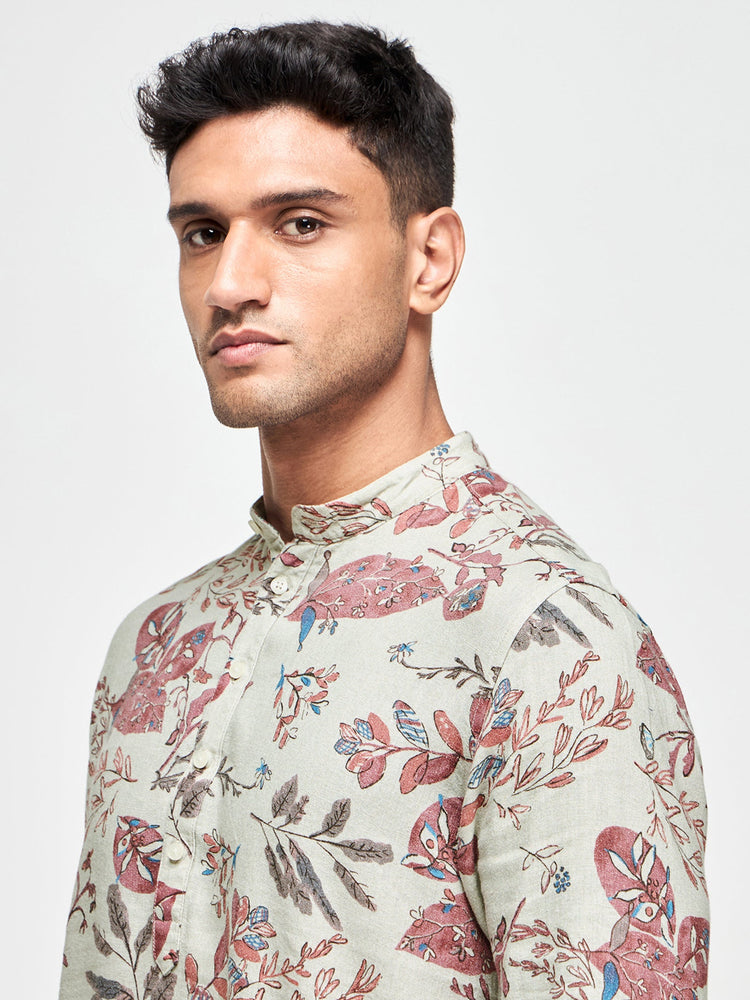 Floral Print Linen Blend Kurta