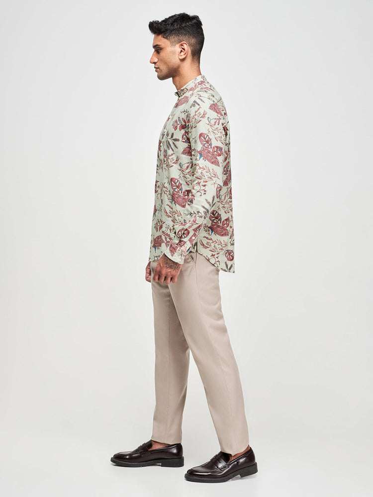Floral Print Linen Blend Kurta