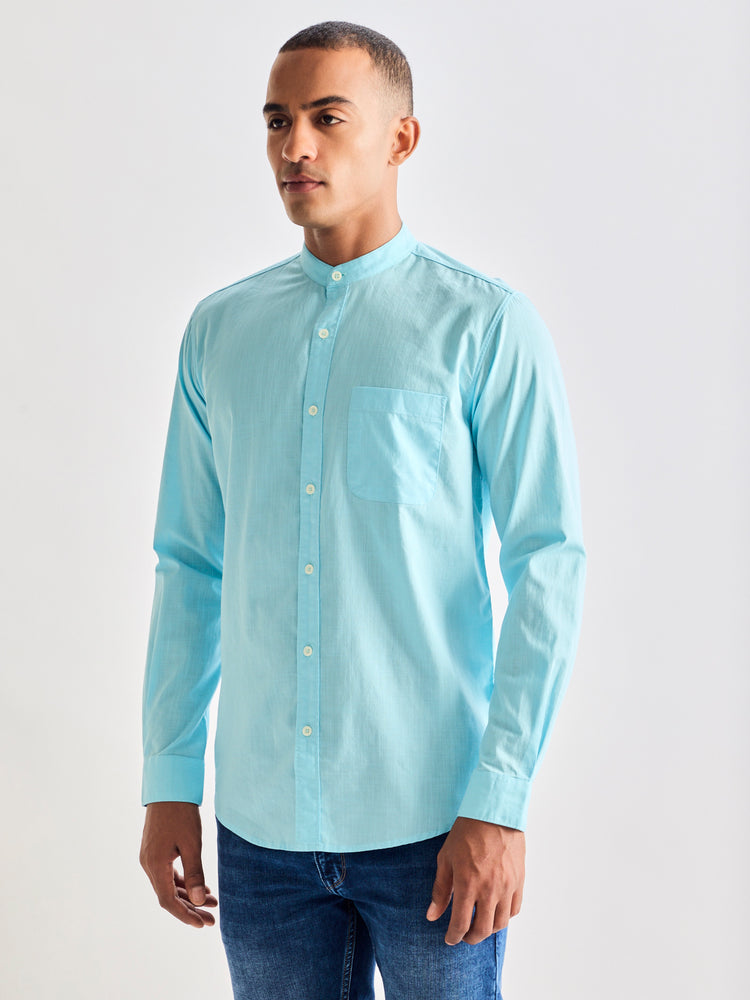Blue Pure Cotton Solid Shirt