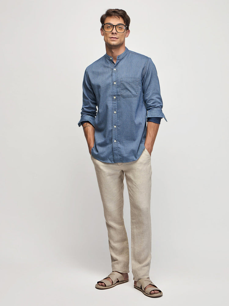 Striped Mandarin Collar Shirt