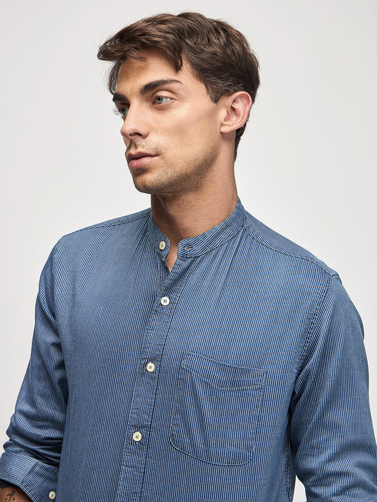 Striped Mandarin Collar Shirt