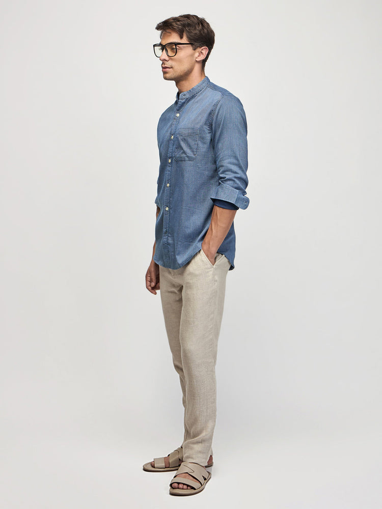 Striped Mandarin Collar Shirt