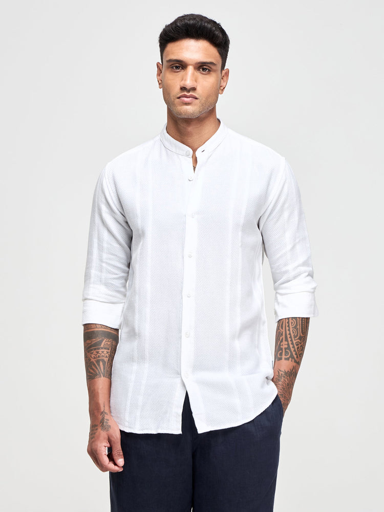 Band Collar Textured Shirt