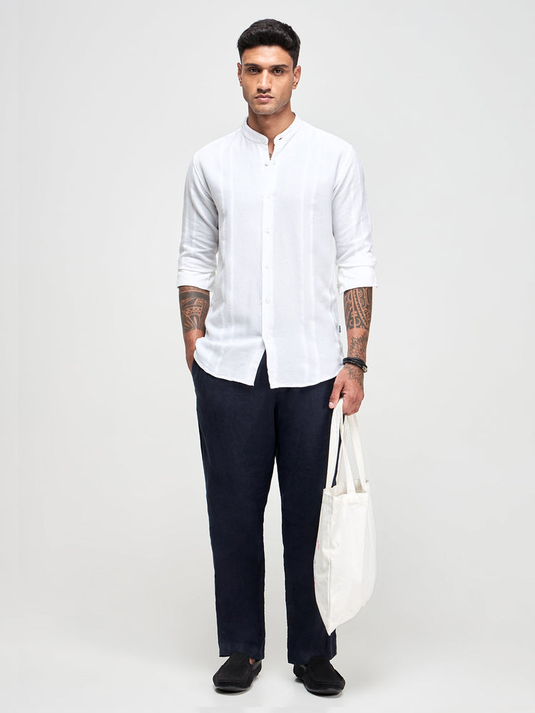 Band Collar Textured Shirt
