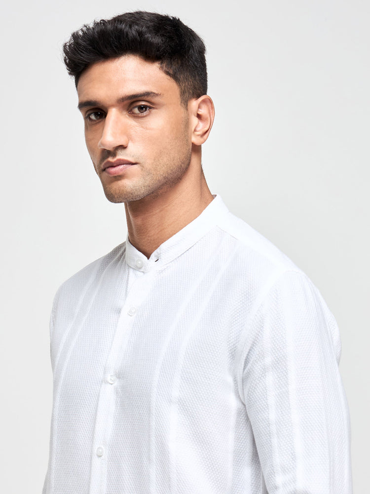 Band Collar Textured Shirt
