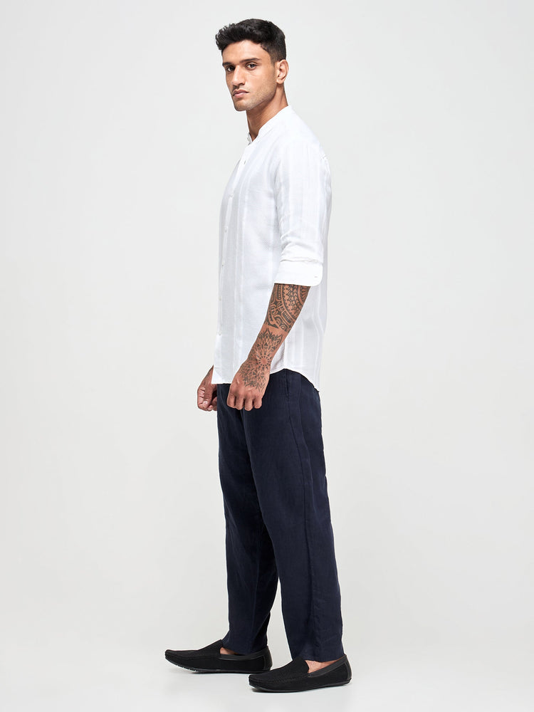 Band Collar Textured Shirt