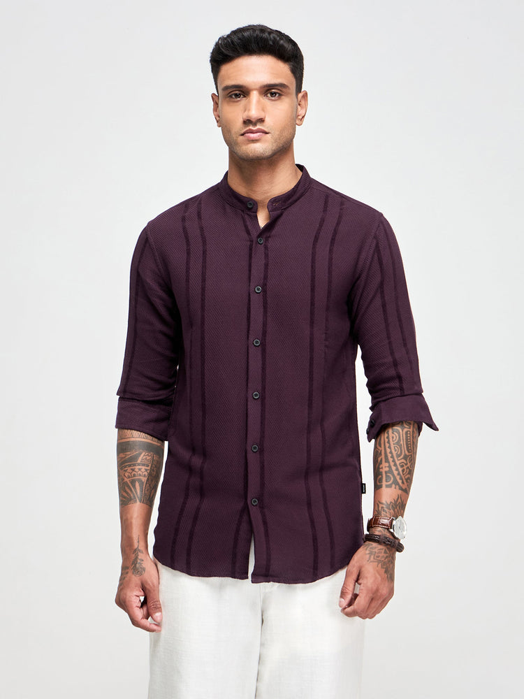 Band Collar Textured Shirt
