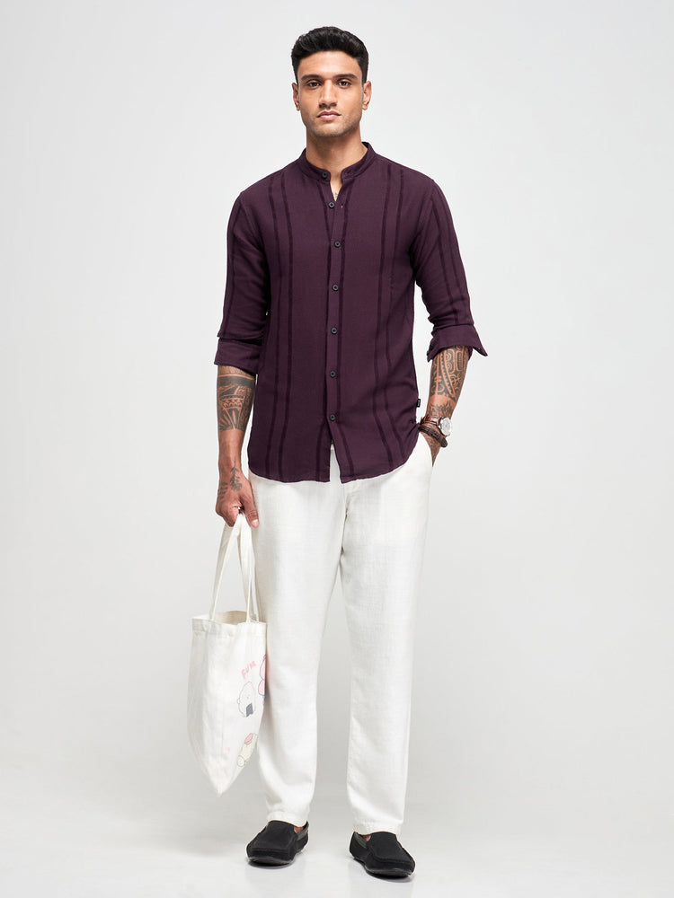 Band Collar Textured Shirt