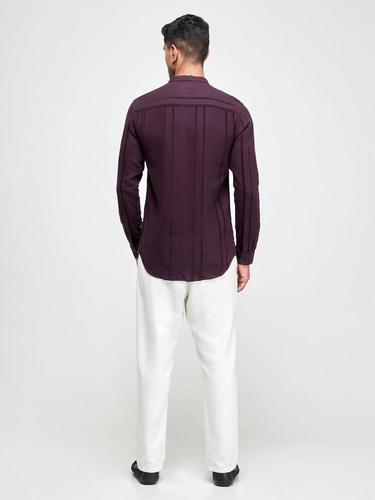 Band Collar Textured Shirt