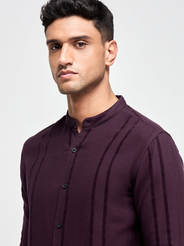 Band Collar Textured Shirt