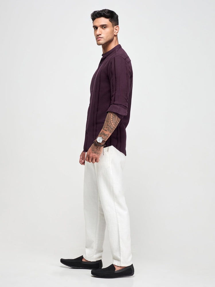 Band Collar Textured Shirt
