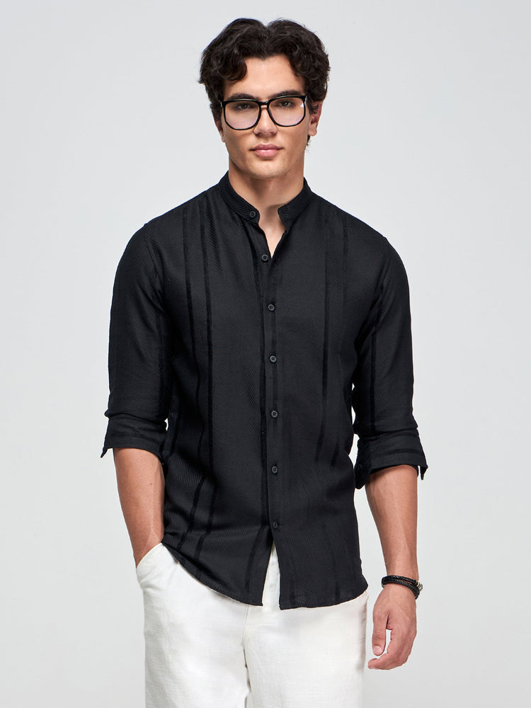 Band Collar Textured Shirt