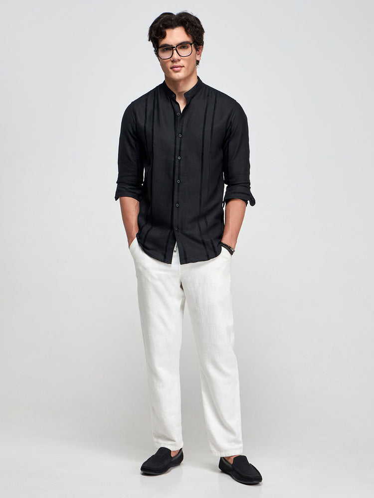 Band Collar Textured Shirt
