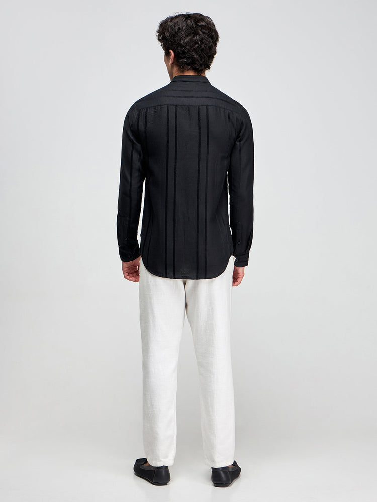 Band Collar Textured Shirt
