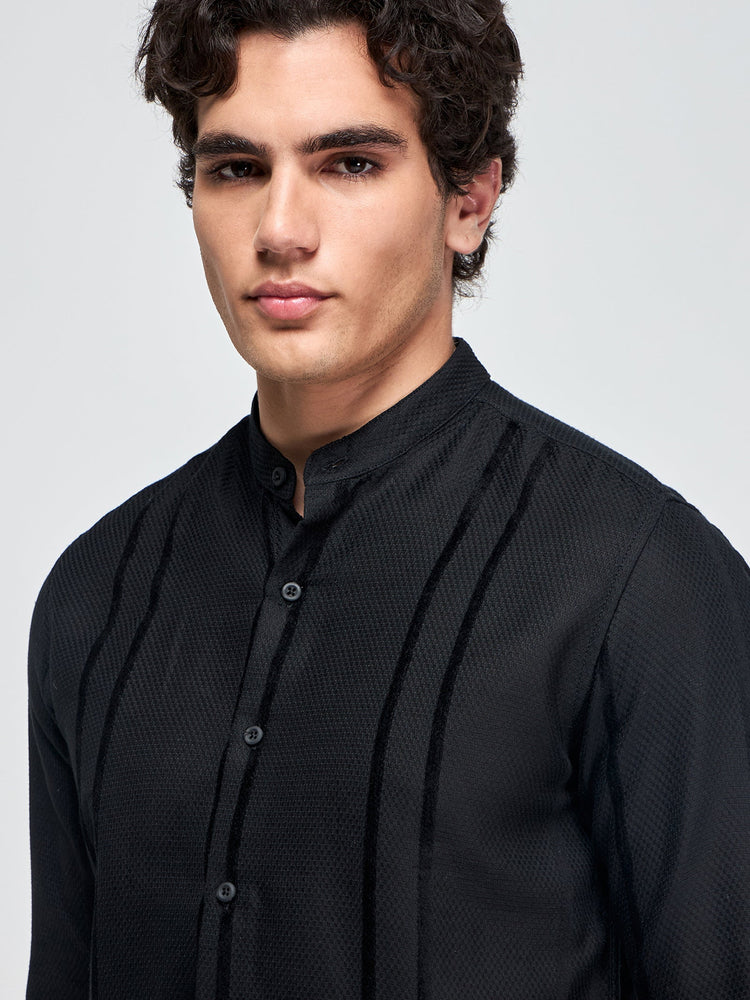 Band Collar Textured Shirt