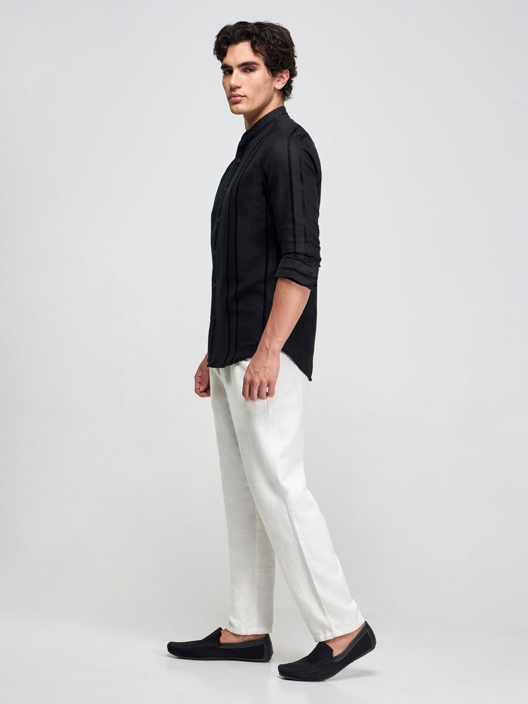 Band Collar Textured Shirt