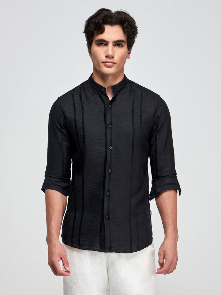 Band Collar Textured Shirt