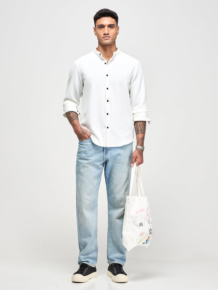 Band Collar Textured Shirt