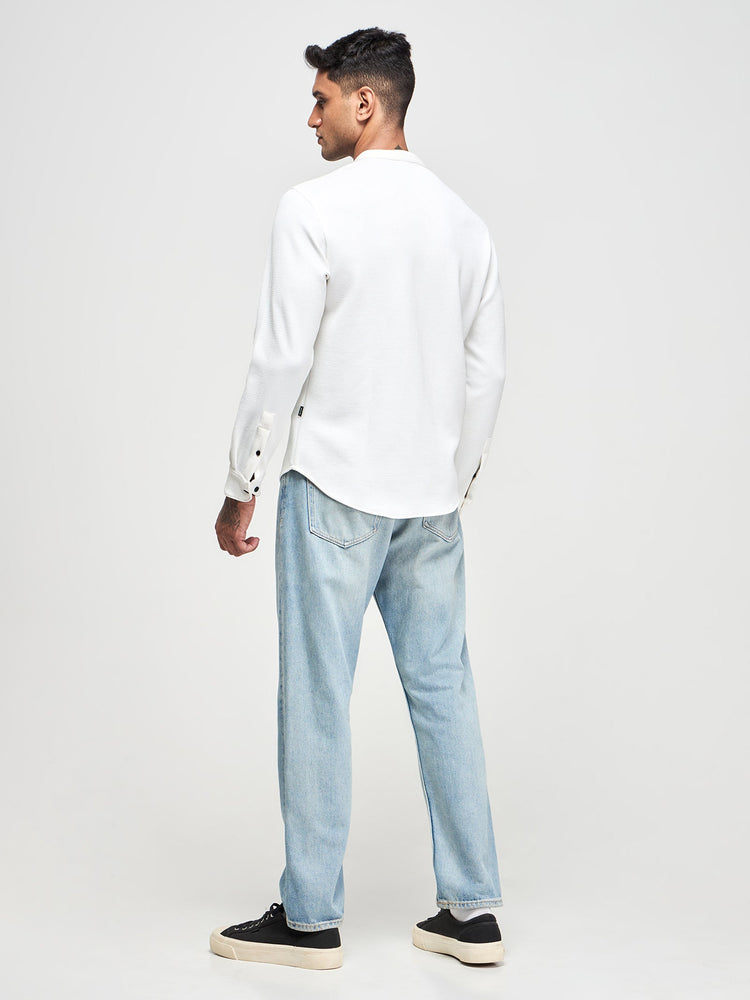 Band Collar Textured Shirt