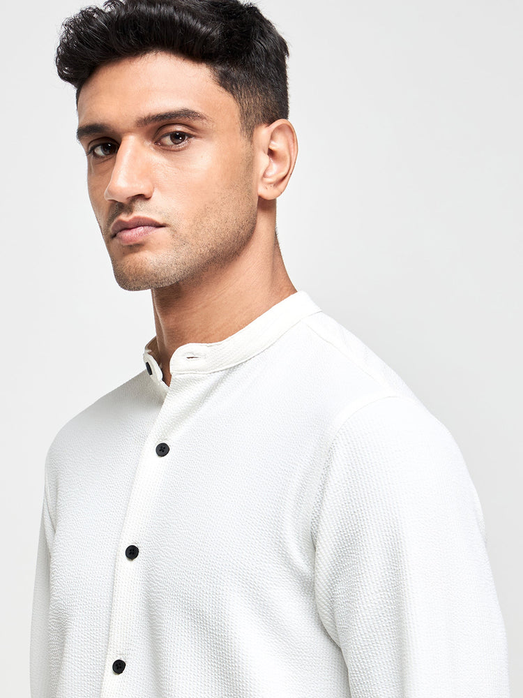 Band Collar Textured Shirt