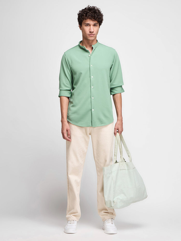 Mandarin Collar Textured Shirt