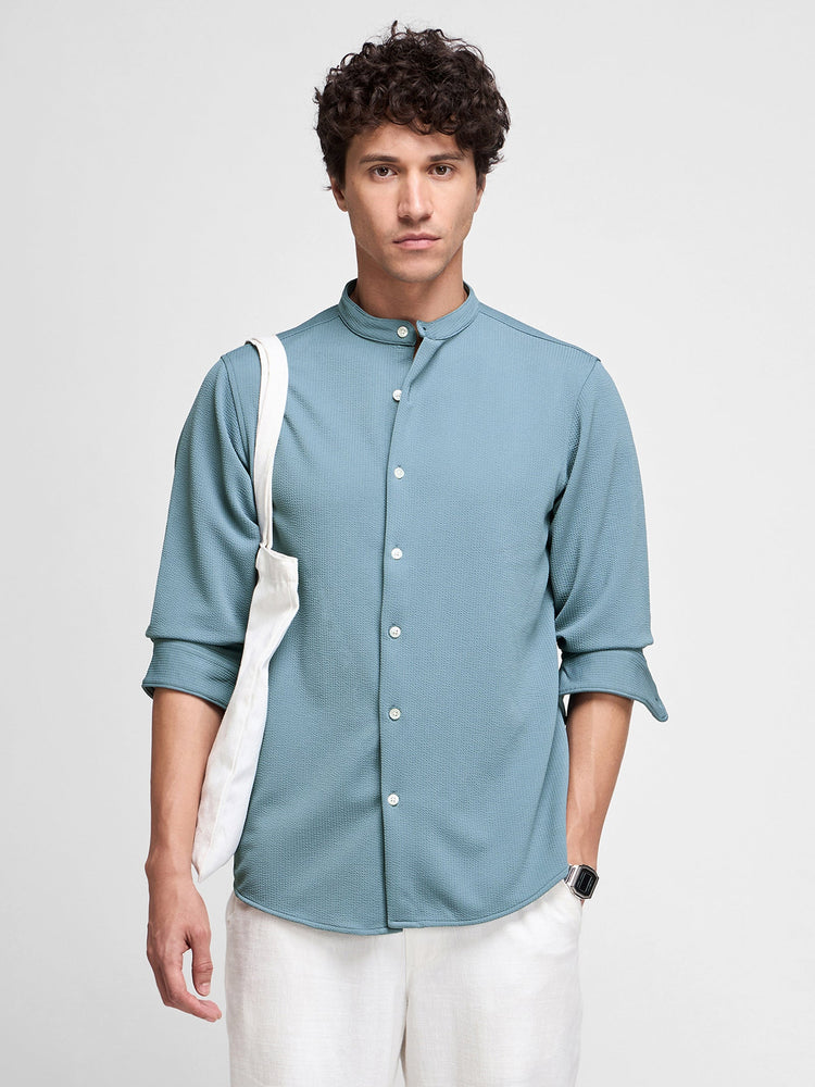 Mandarin Collar Textured Shirt