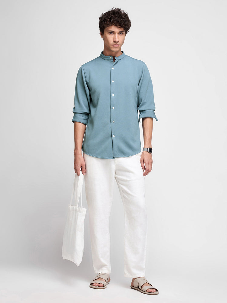 Mandarin Collar Textured Shirt