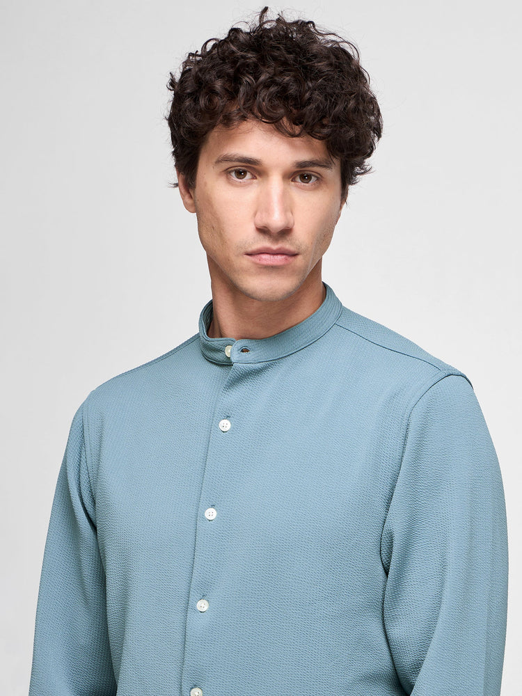 Mandarin Collar Textured Shirt