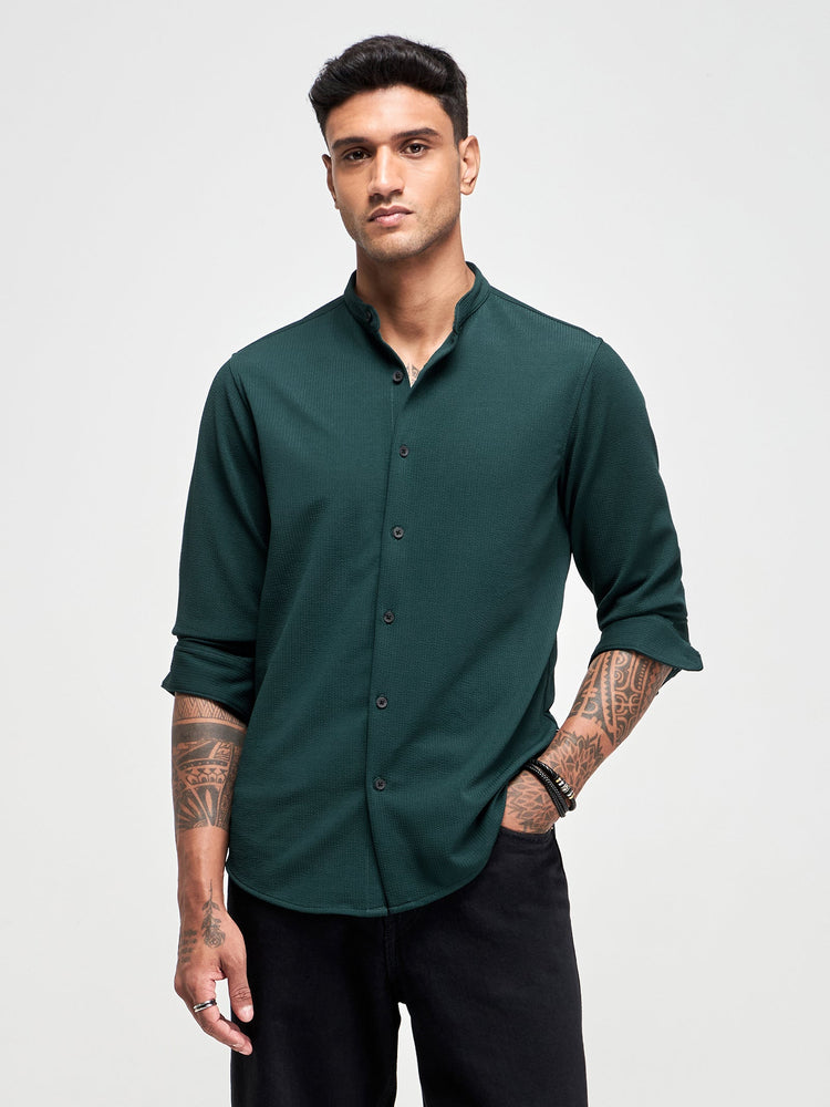 Band Collar Textured Shirt