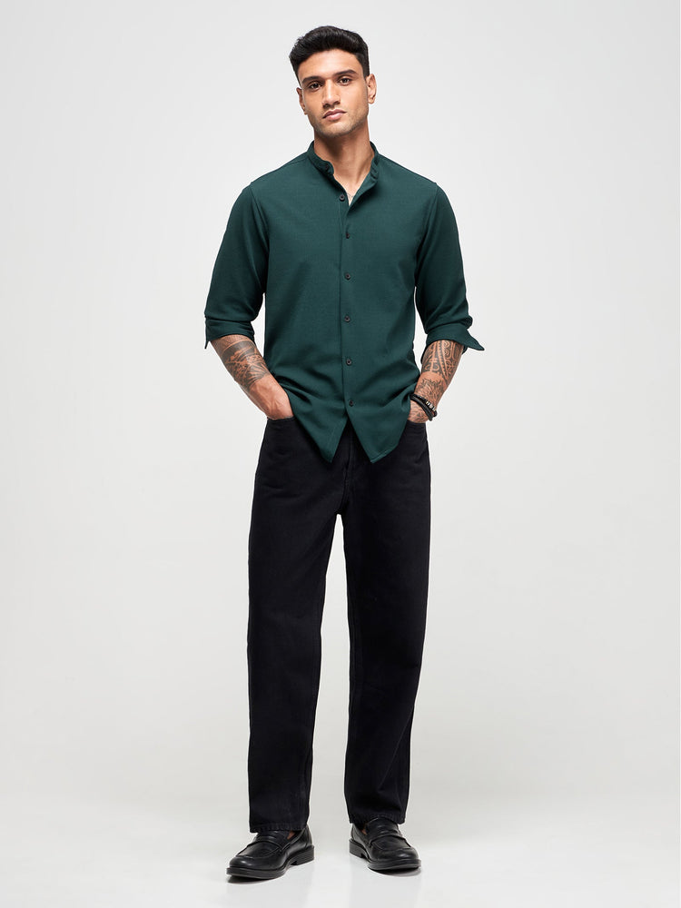Band Collar Textured Shirt