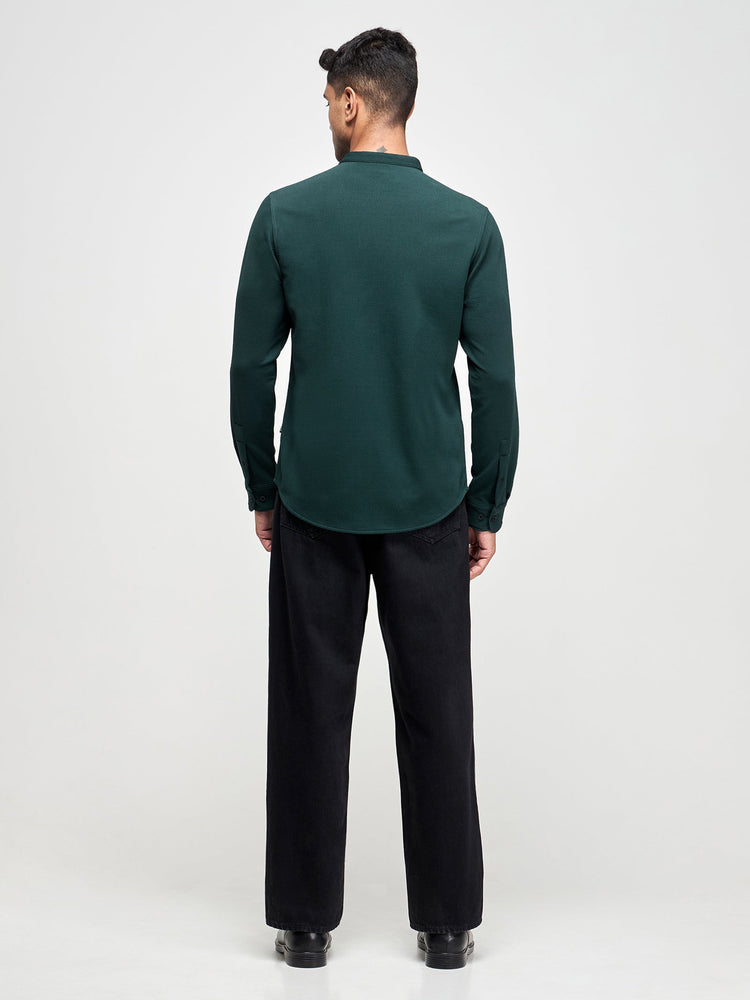 Band Collar Textured Shirt