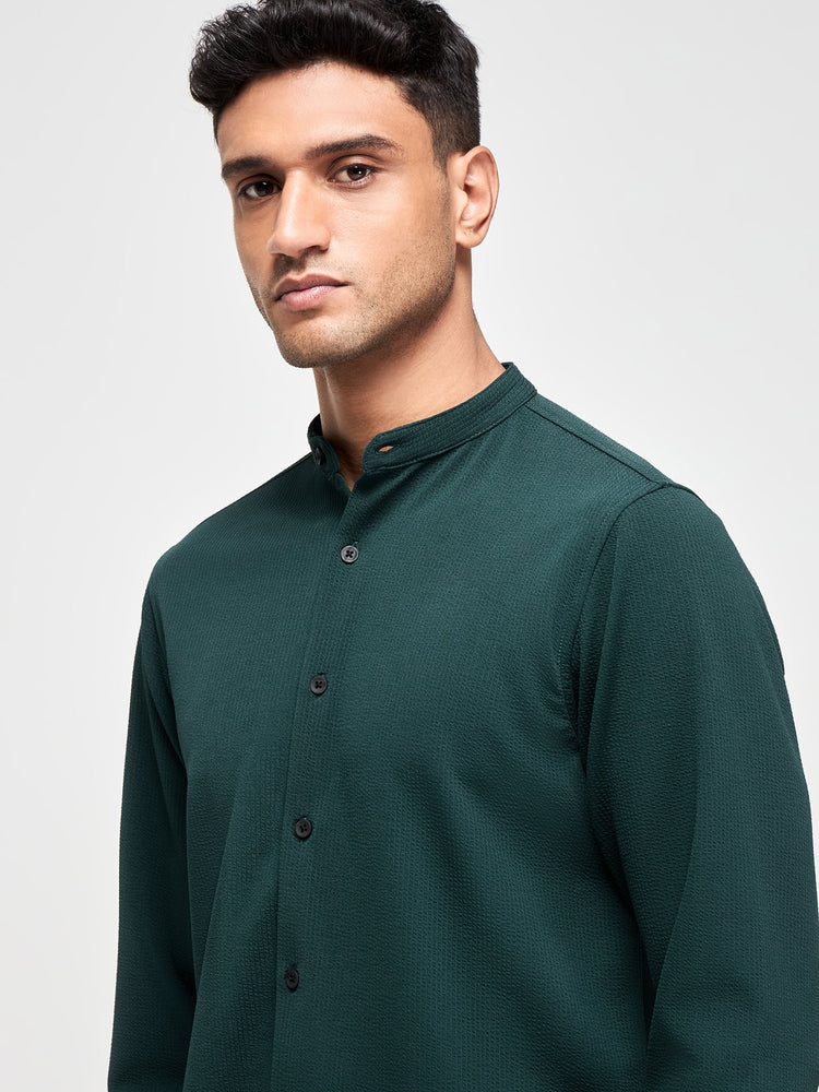 Band Collar Textured Shirt