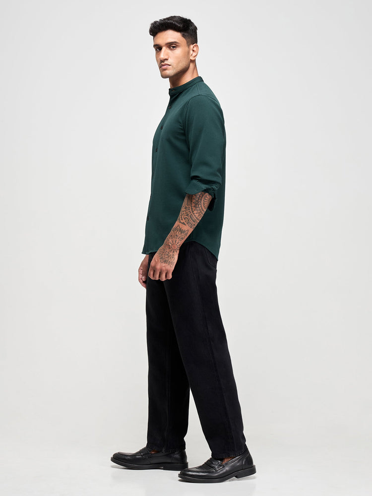 Band Collar Textured Shirt