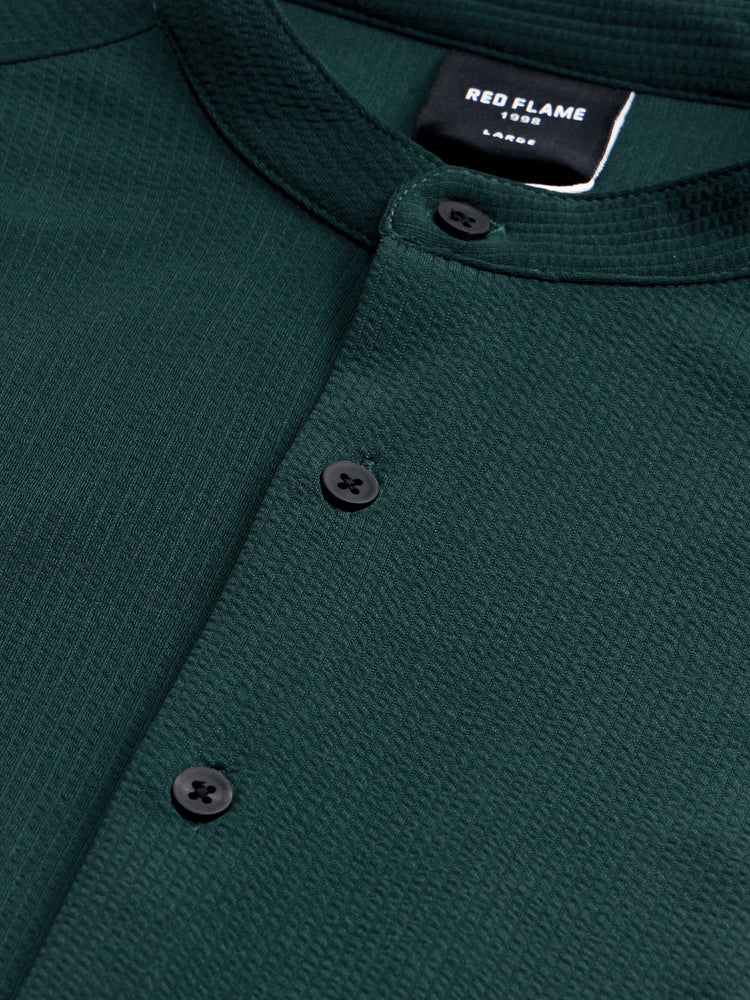 Band Collar Textured Shirt