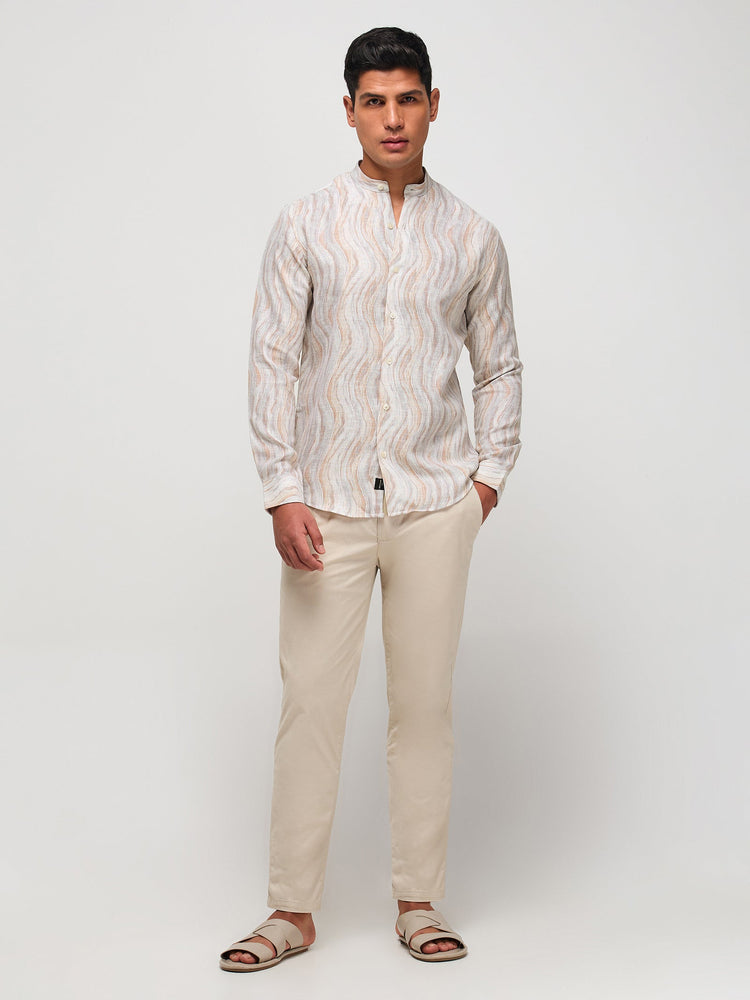 Abstract Print Band Collar Shirt