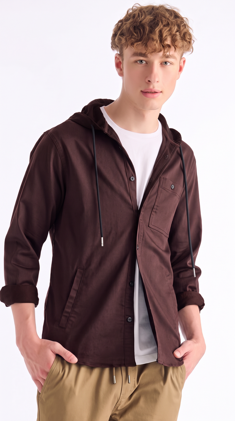 Maroon Hooded Over Shirt