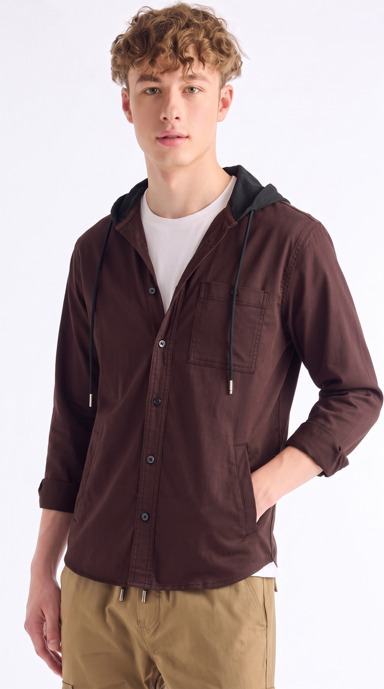 Maroon Hooded Over Shirt
