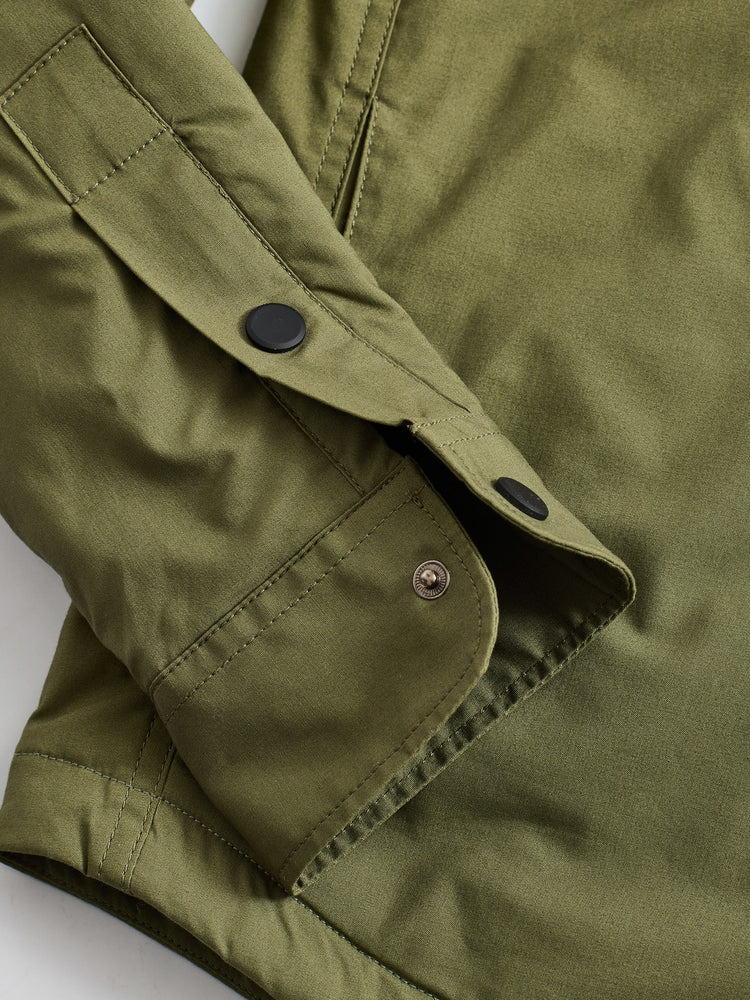 Green Cotton Stretch Spread Collar Shacket