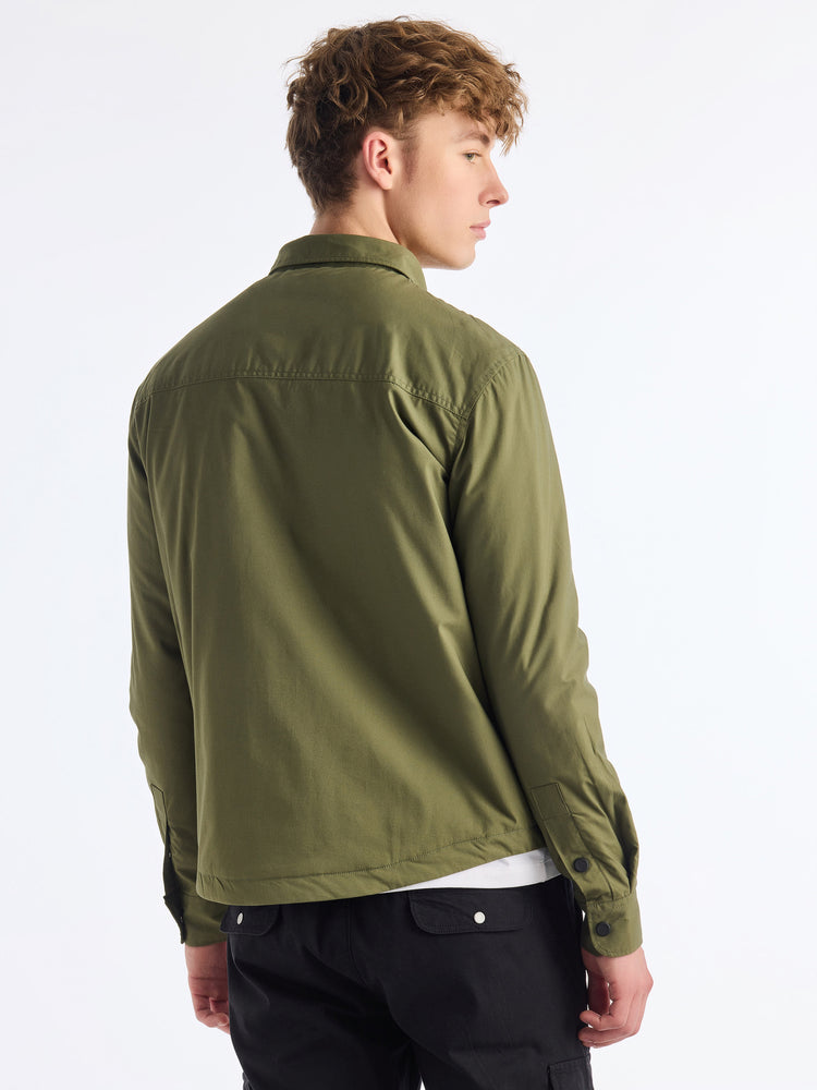 Green Cotton Stretch Spread Collar Shacket