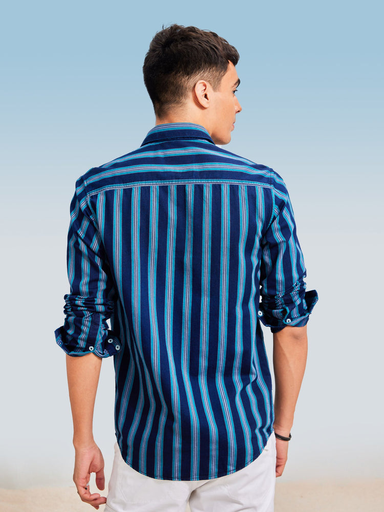Green Denim Striped Shirt